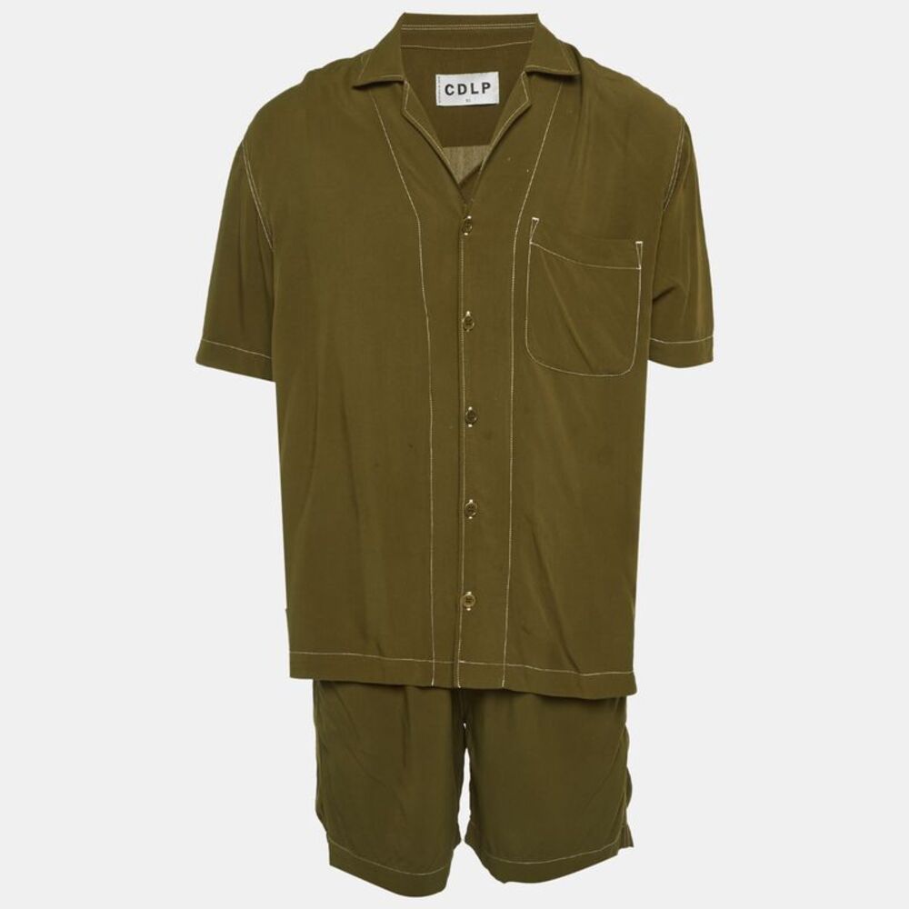 Cdlp Green Cotton Button Up Shirt & Shorts Set L